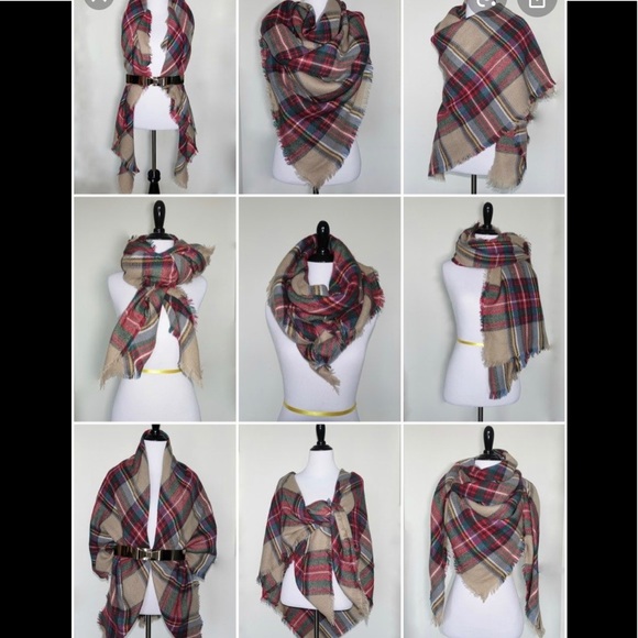 New! Blanket Scarf Olive Green and Tan - Picture 6 of 6